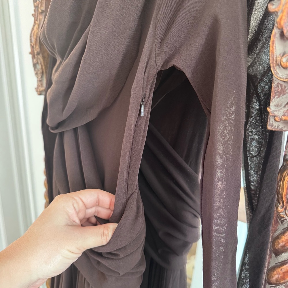 PHILOSOPHY DI LORENZO SERAFINI Draped stretch tulle dress Brown Long Sleeve US2 - Picture 6 of 10